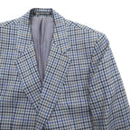 DAKS 80s Made in UK Glen Check 2B Tailored Jacket Blue Leather L Gray Wool PURE NEW