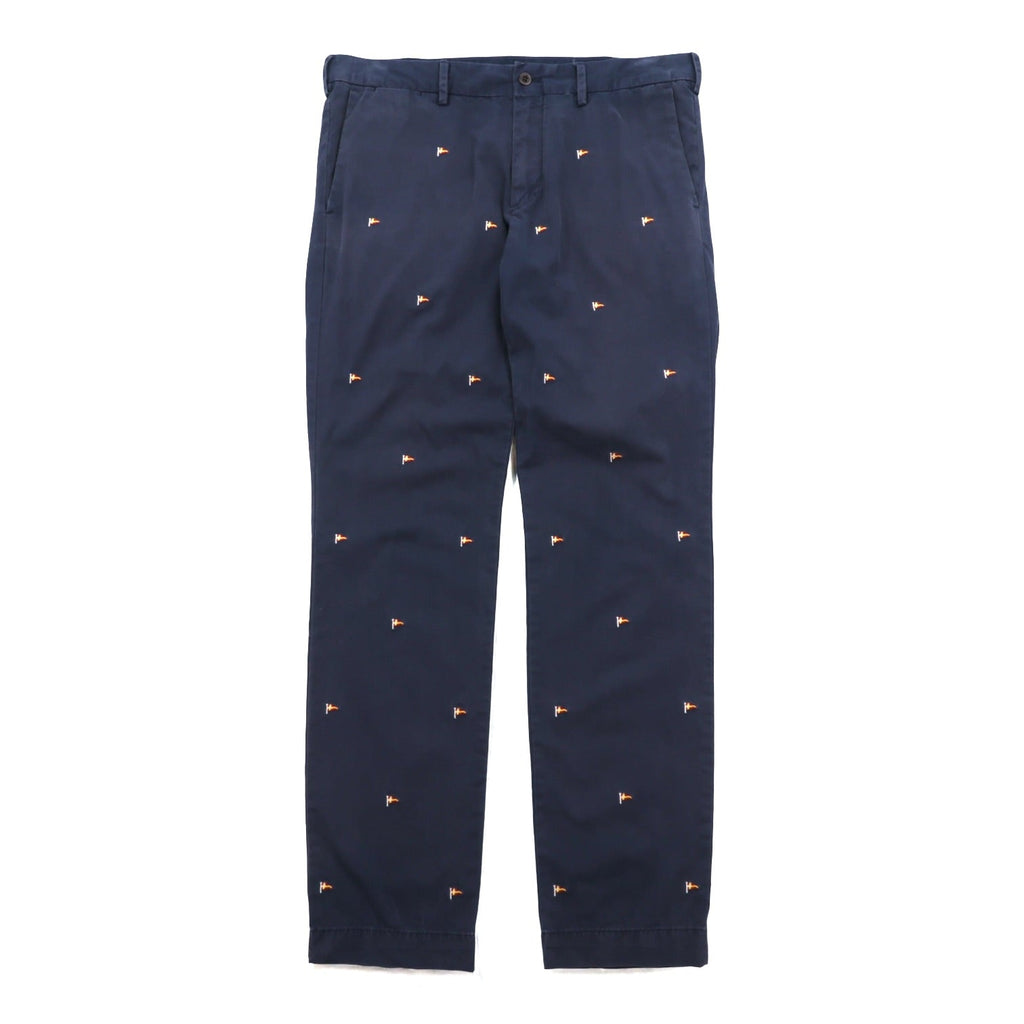 Polo Ralph Lauren チノパンツ ワークパンツ L ネイビー 総柄 フラッグ 刺繍 SLIM FIT
