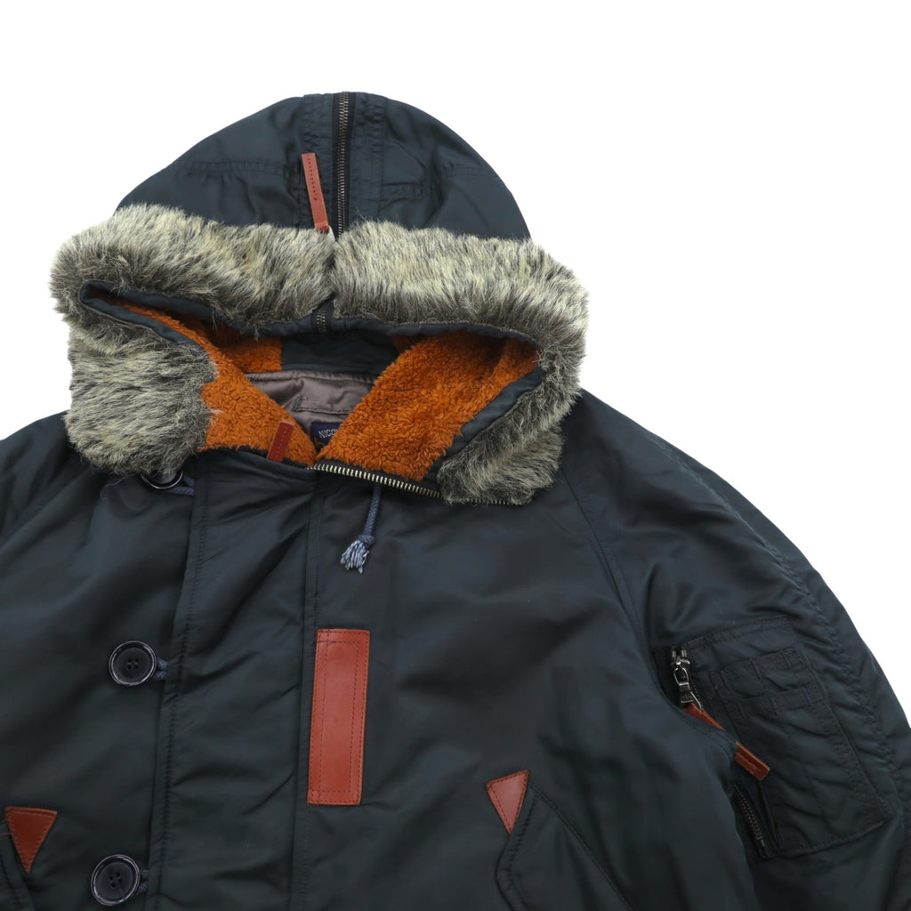 MONSIEUR NICOLE 90s Made in Japan N-3B Flight Jacket, XL, Black Nylon, CLUB WORKERS Padded Drawcord Rabbit Hoodie