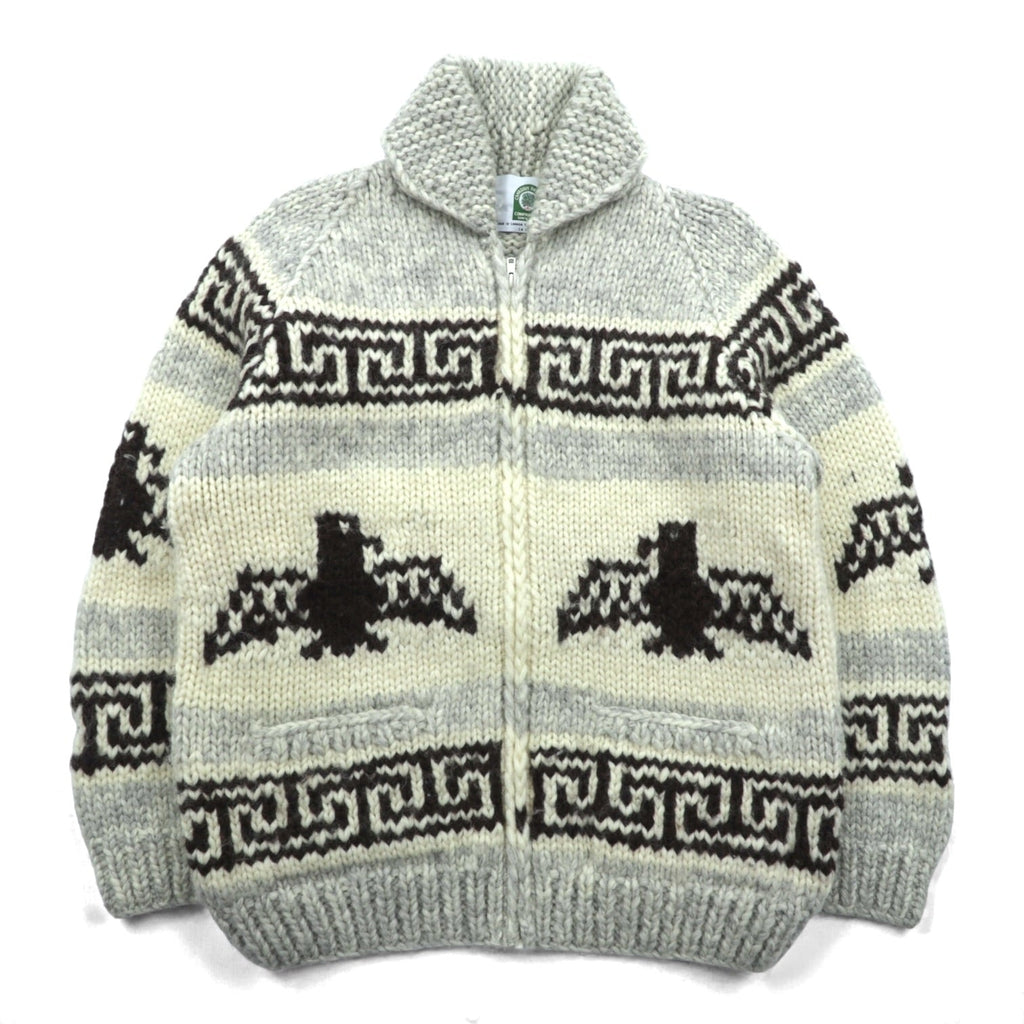 VINTAGE Made in Canada Cowichan Knit Sweater, Large, Beige Wool, CANADIAN SWEATER CO. Thunderbird Zip Up