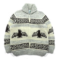 VINTAGE Made in Canada Cowichan Knit Sweater, Large, Beige Wool, CANADIAN SWEATER CO. Thunderbird Zip Up