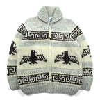 VINTAGE Made in Canada Cowichan Knit Sweater, Large, Beige Wool, CANADIAN SWEATER CO. Thunderbird Zip Up