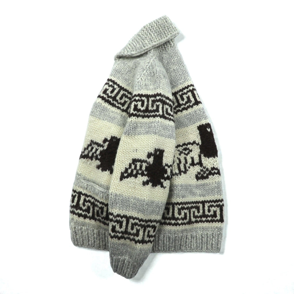 VINTAGE Made in Canada Cowichan Knit Sweater, Large, Beige Wool, CANADIAN SWEATER CO. Thunderbird Zip Up