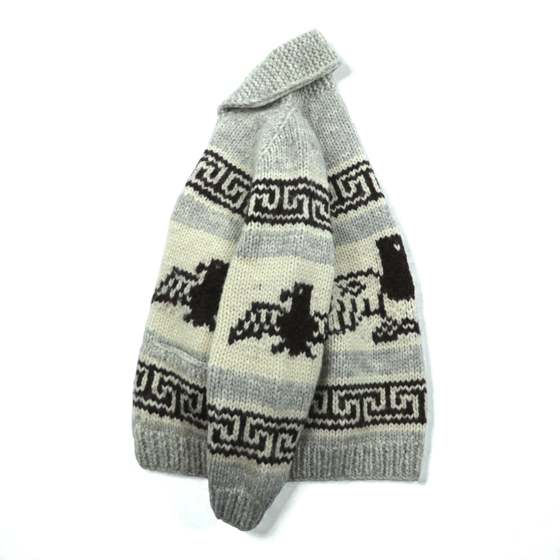 VINTAGE Made in Canada Cowichan Knit Sweater, Large, Beige Wool, CANADIAN SWEATER CO. Thunderbird Zip Up