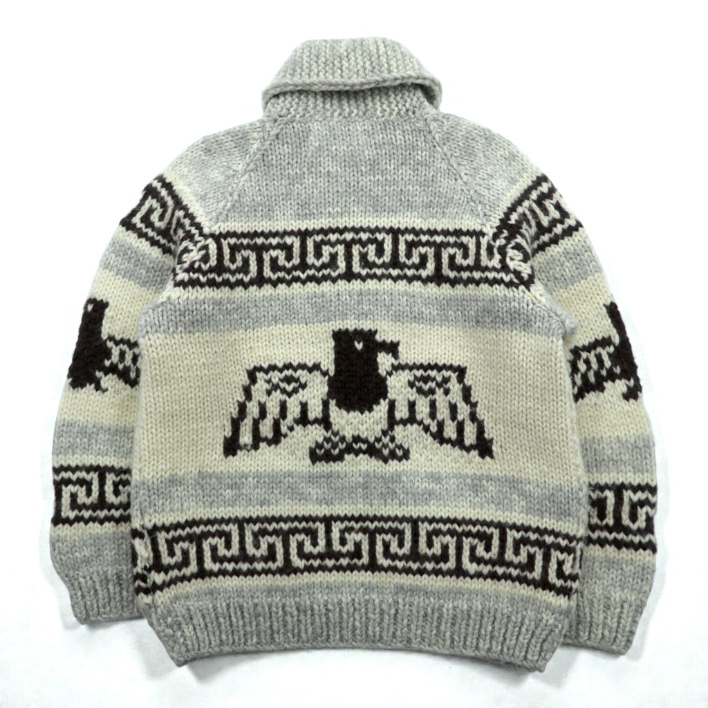 VINTAGE Made in Canada Cowichan Knit Sweater, Large, Beige Wool, CANADIAN SWEATER CO. Thunderbird Zip Up