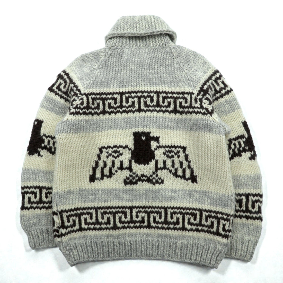 VINTAGE Made in Canada Cowichan Knit Sweater, Large, Beige Wool, CANADIAN SWEATER CO. Thunderbird Zip Up