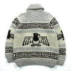 VINTAGE Made in Canada Cowichan Knit Sweater, Large, Beige Wool, CANADIAN SWEATER CO. Thunderbird Zip Up