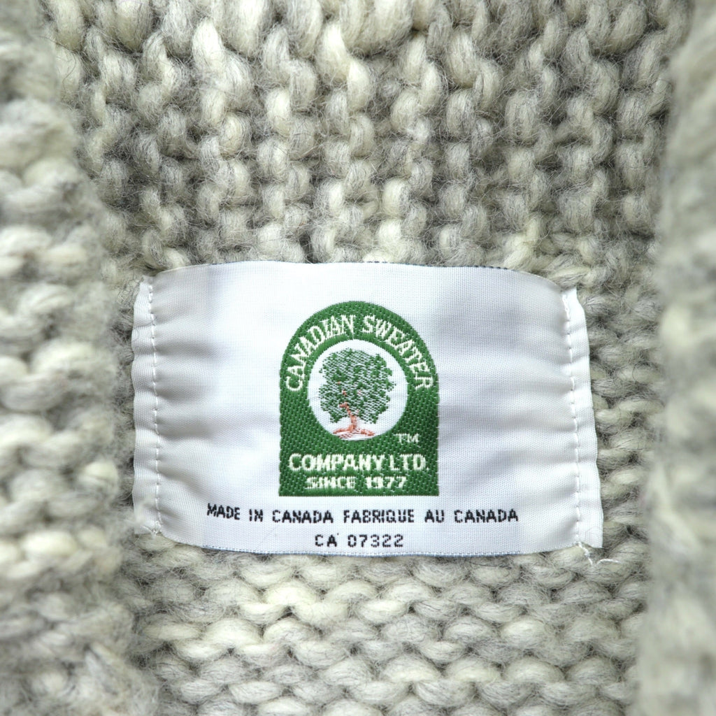 VINTAGE Made in Canada Cowichan Knit Sweater, Large, Beige Wool, CANADIAN SWEATER CO. Thunderbird Zip Up