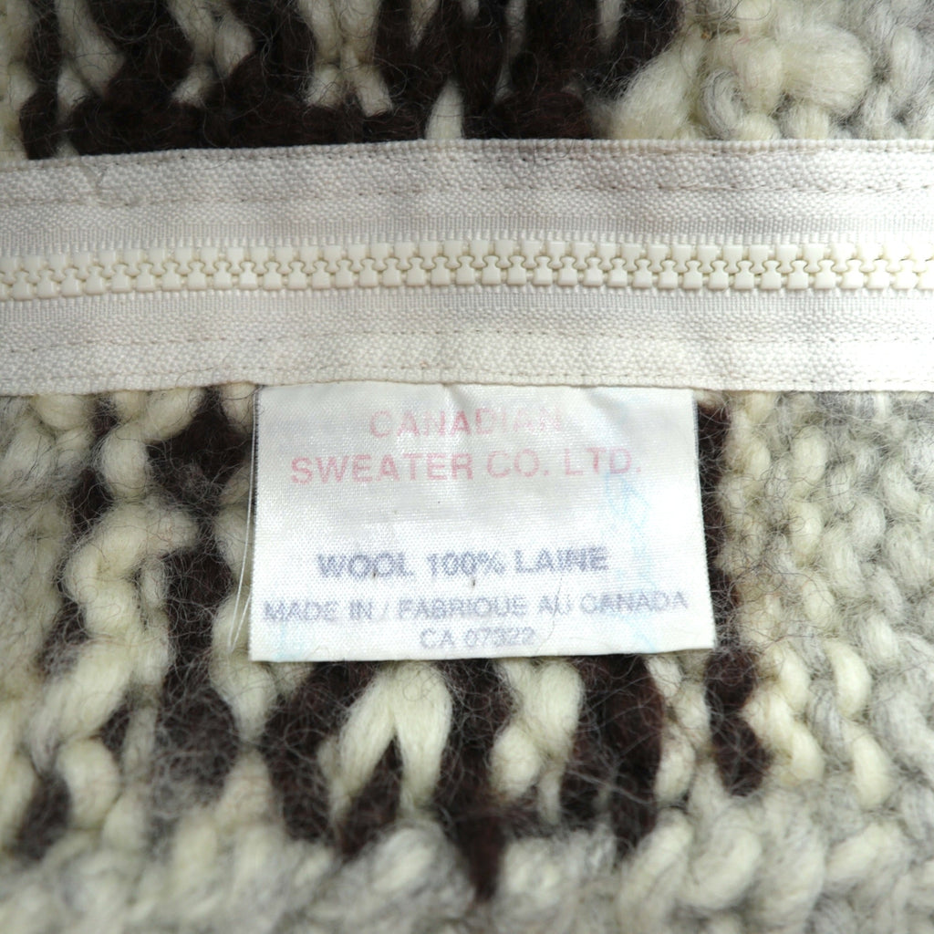 VINTAGE Made in Canada Cowichan Knit Sweater, Large, Beige Wool, CANADIAN SWEATER CO. Thunderbird Zip Up