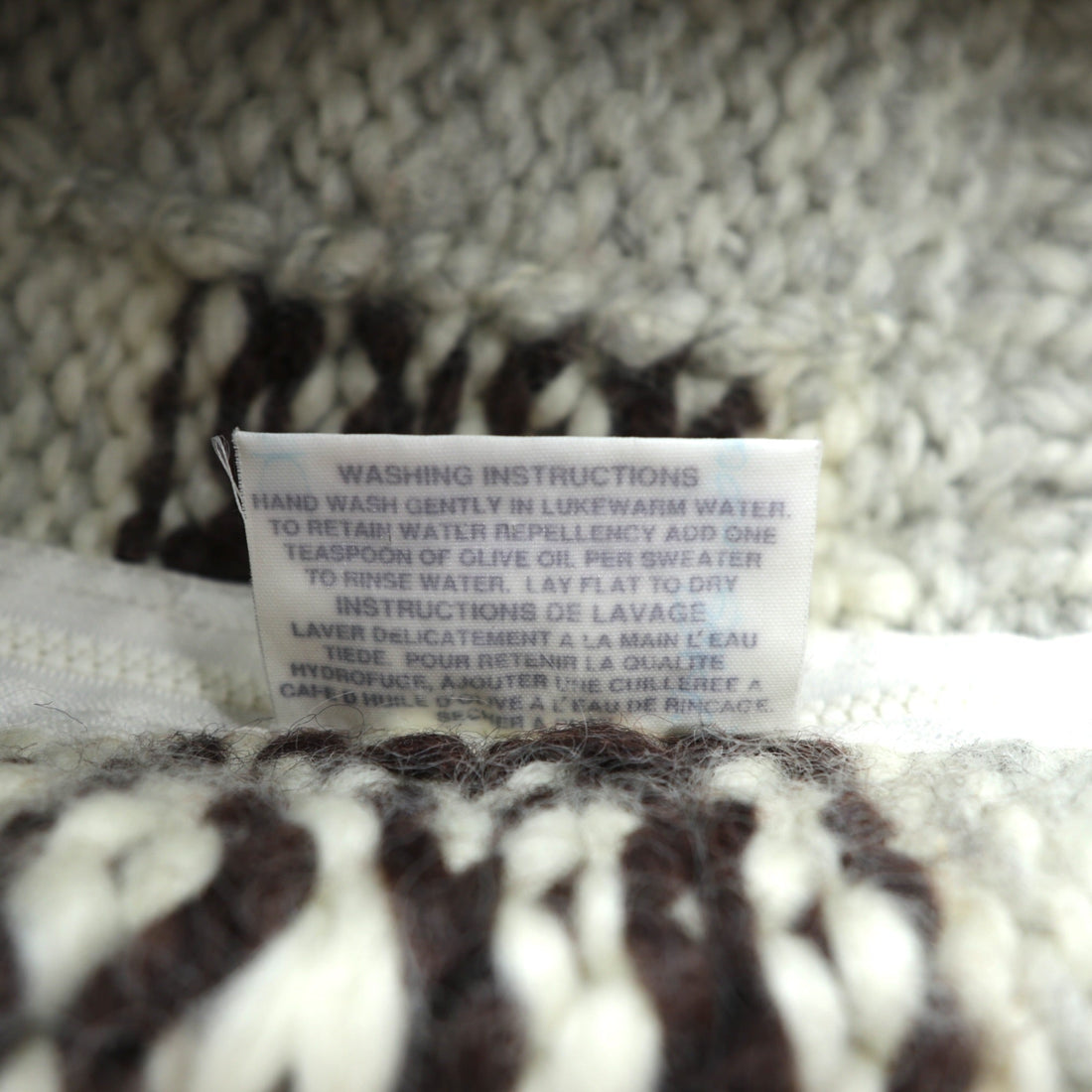 VINTAGE Made in Canada Cowichan Knit Sweater, Large, Beige Wool, CANADIAN SWEATER CO. Thunderbird Zip Up