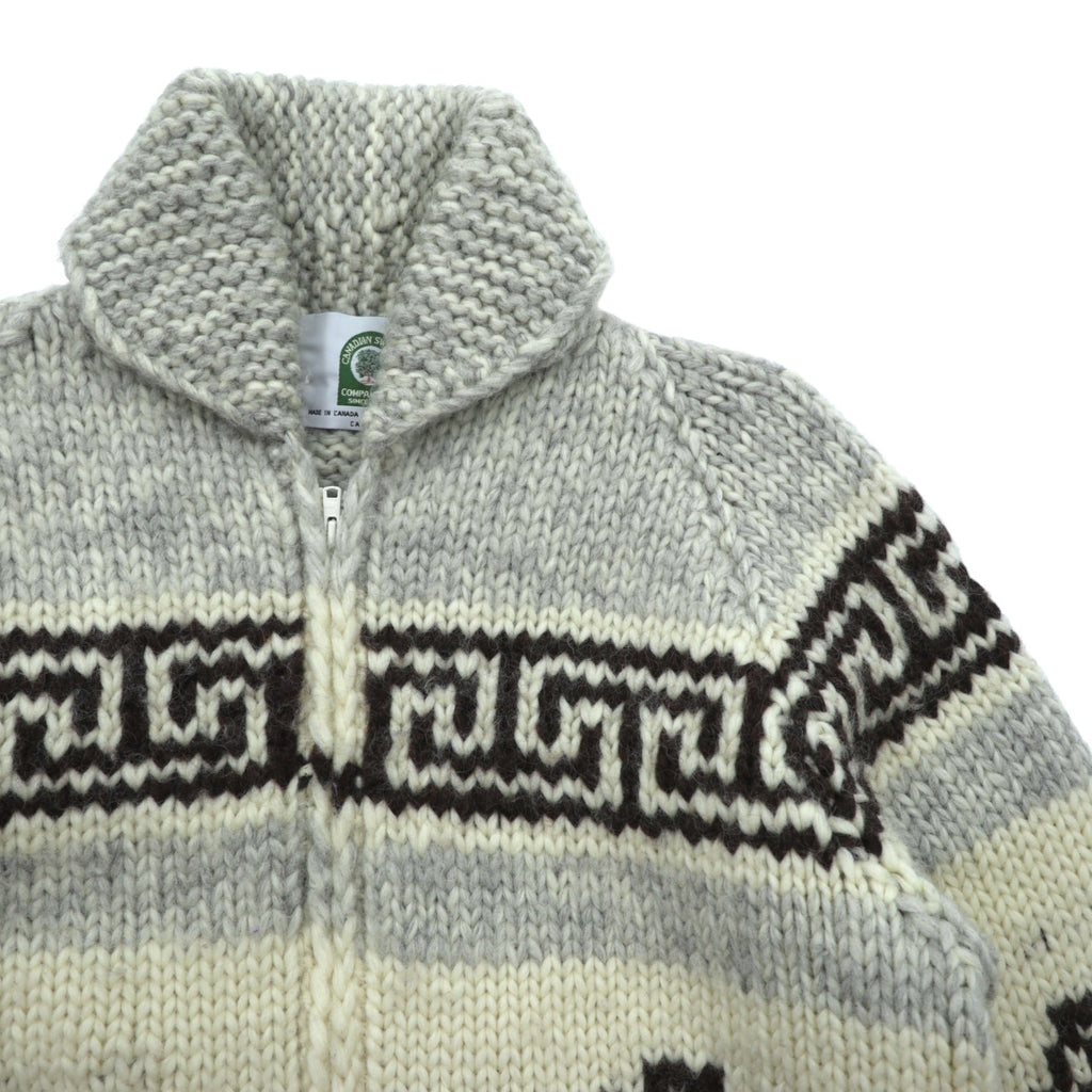 VINTAGE Made in Canada Cowichan Knit Sweater, Large, Beige Wool, CANADIAN SWEATER CO. Thunderbird Zip Up