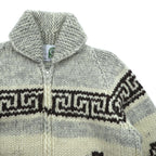 VINTAGE Made in Canada Cowichan Knit Sweater, Large, Beige Wool, CANADIAN SWEATER CO. Thunderbird Zip Up