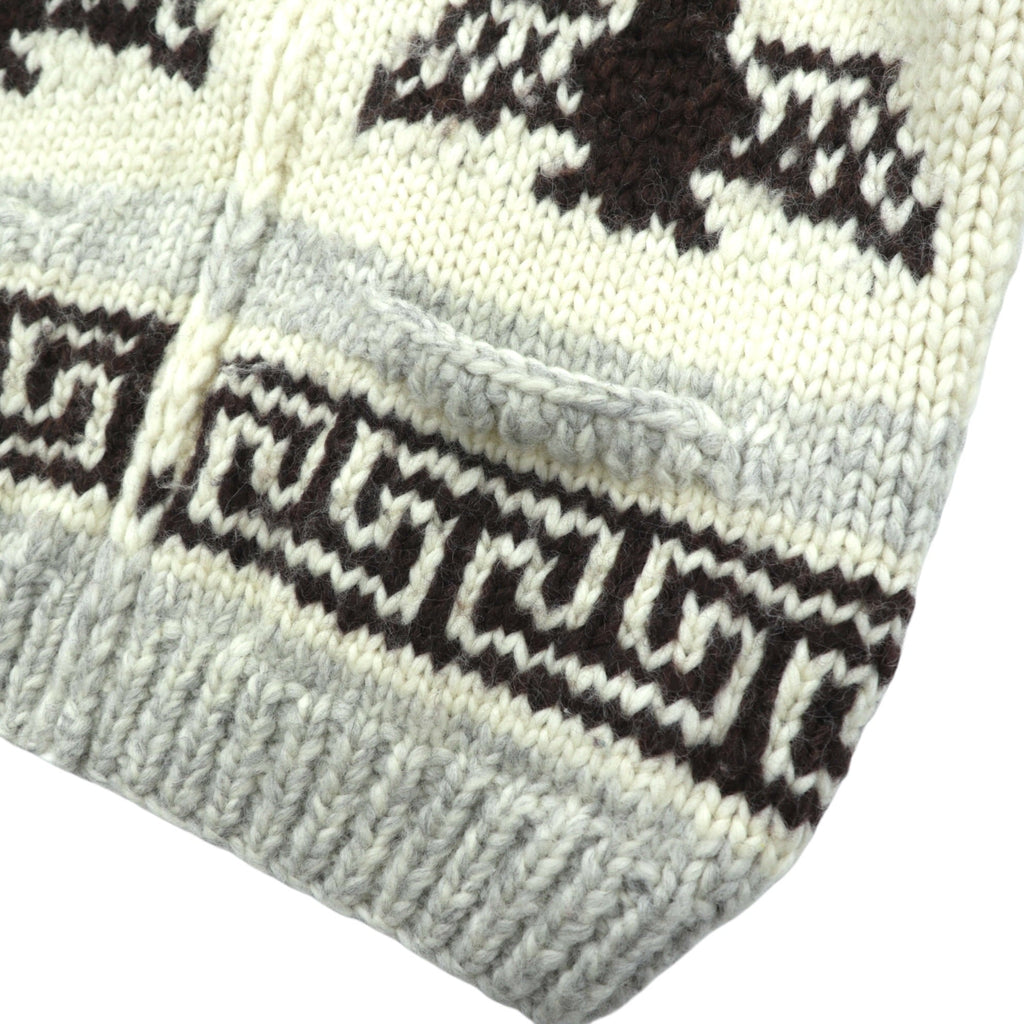 VINTAGE Made in Canada Cowichan Knit Sweater, Large, Beige Wool, CANADIAN SWEATER CO. Thunderbird Zip Up