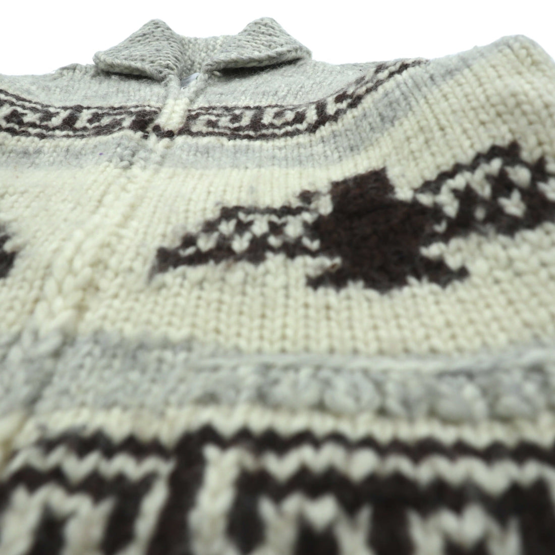 VINTAGE Made in Canada Cowichan Knit Sweater, Large, Beige Wool, CANADIAN SWEATER CO. Thunderbird Zip Up