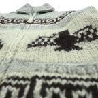 VINTAGE Made in Canada Cowichan Knit Sweater, Large, Beige Wool, CANADIAN SWEATER CO. Thunderbird Zip Up