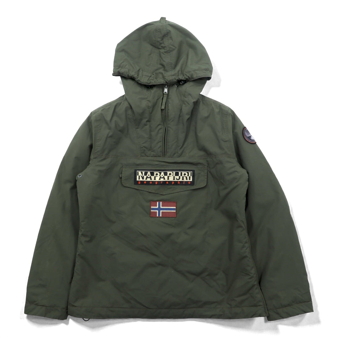 NAPAPIJRI ハーフジップ アノラックパーカー XL カーキ 中綿 ドローコード サイドジップ スリット Rainforest Jacket N0YGU0