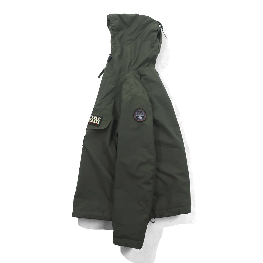 NAPAPIJRI ハーフジップ アノラックパーカー XL カーキ 中綿 ドローコード サイドジップ スリット Rainforest Jacket N0YGU0