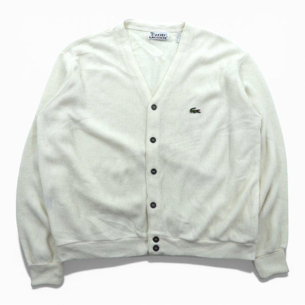 LACOSTE 70s Made in USA Acrylic Knit Cardigan L White IZOD Thread Tag ILGWU UNION