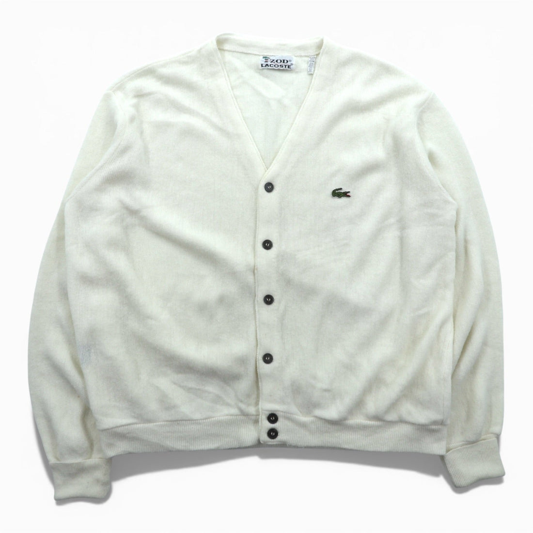 LACOSTE 70s Made in USA Acrylic Knit Cardigan L White IZOD Thread Tag ILGWU UNION