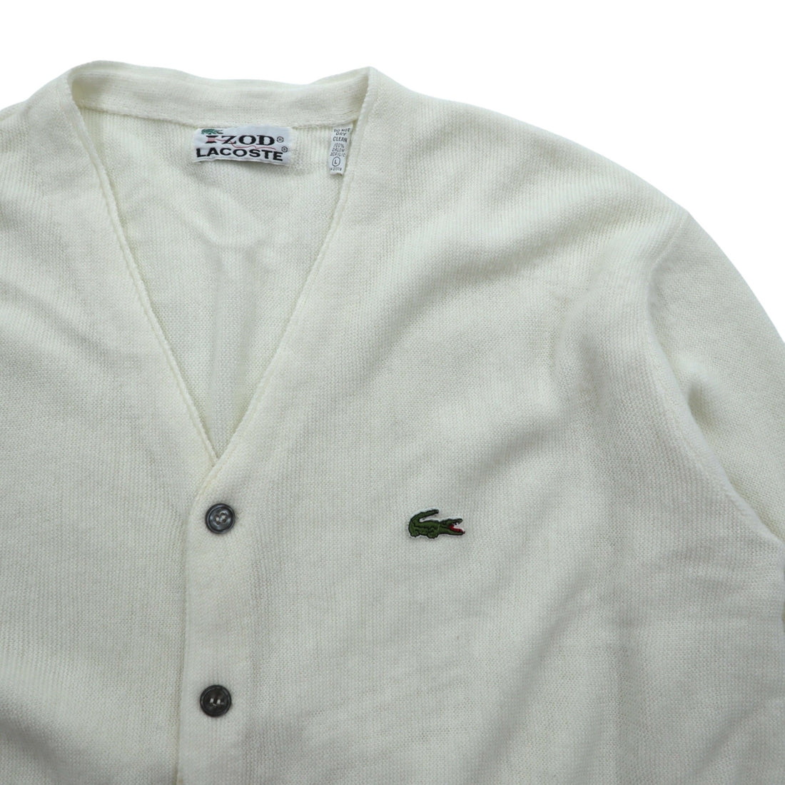 LACOSTE 70s Made in USA Acrylic Knit Cardigan L White IZOD Thread Tag ILGWU UNION