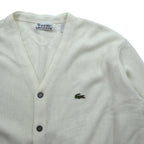 LACOSTE 70s Made in USA Acrylic Knit Cardigan L White IZOD Thread Tag ILGWU UNION