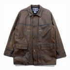 POLO SPORT ( RALPH LAUREN ) 90s Vintage Leather Car Coat Riders Jacket M Brown Genuine