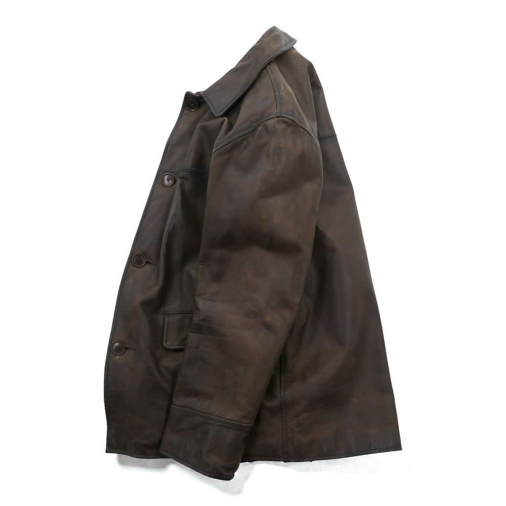 POLO SPORT ( RALPH LAUREN ) 90s Vintage Leather Car Coat Riders Jacket M Brown Genuine