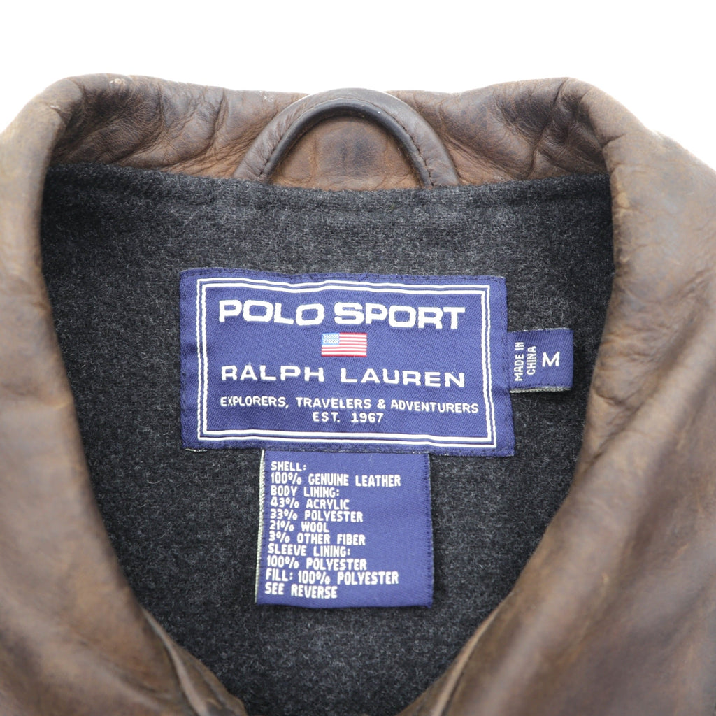 POLO SPORT ( RALPH LAUREN ) 90s Vintage Leather Car Coat Riders Jacket M Brown Genuine