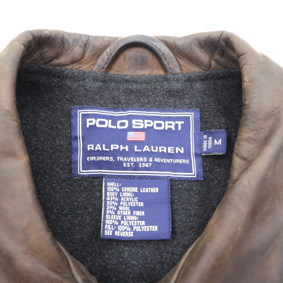 POLO SPORT ( RALPH LAUREN ) 90s Vintage Leather Car Coat Riders Jacket M Brown Genuine