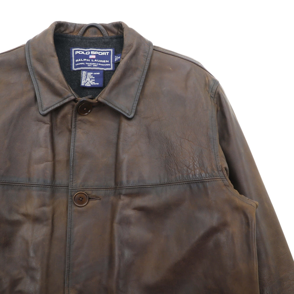 POLO SPORT ( RALPH LAUREN ) 90s Vintage Leather Car Coat Riders Jacket M Brown Genuine