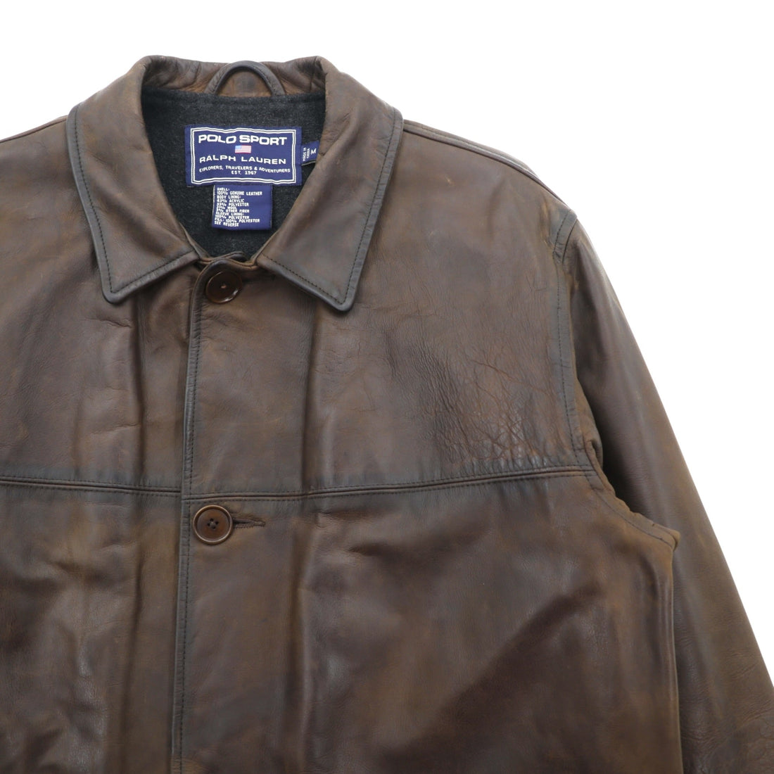 POLO SPORT ( RALPH LAUREN ) 90s Vintage Leather Car Coat Riders Jacket M Brown Genuine