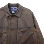 POLO SPORT ( RALPH LAUREN ) 90s Vintage Leather Car Coat Riders Jacket M Brown Genuine