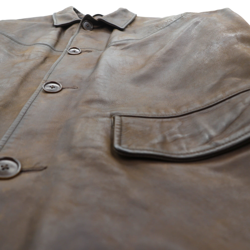 POLO SPORT ( RALPH LAUREN ) 90s Vintage Leather Car Coat Riders Jacket M Brown Genuine