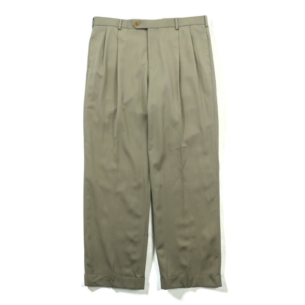 Brooks Brothers 2タック プリーツ ワイド スラックス パンツ XL ベージュ ウール ダブルカフス Madison