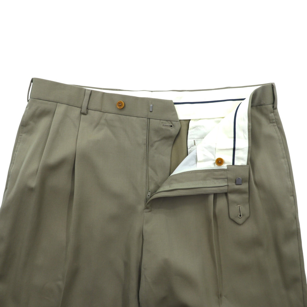 Brooks Brothers 2タック プリーツ ワイド スラックス パンツ XL ベージュ ウール ダブルカフス Madison