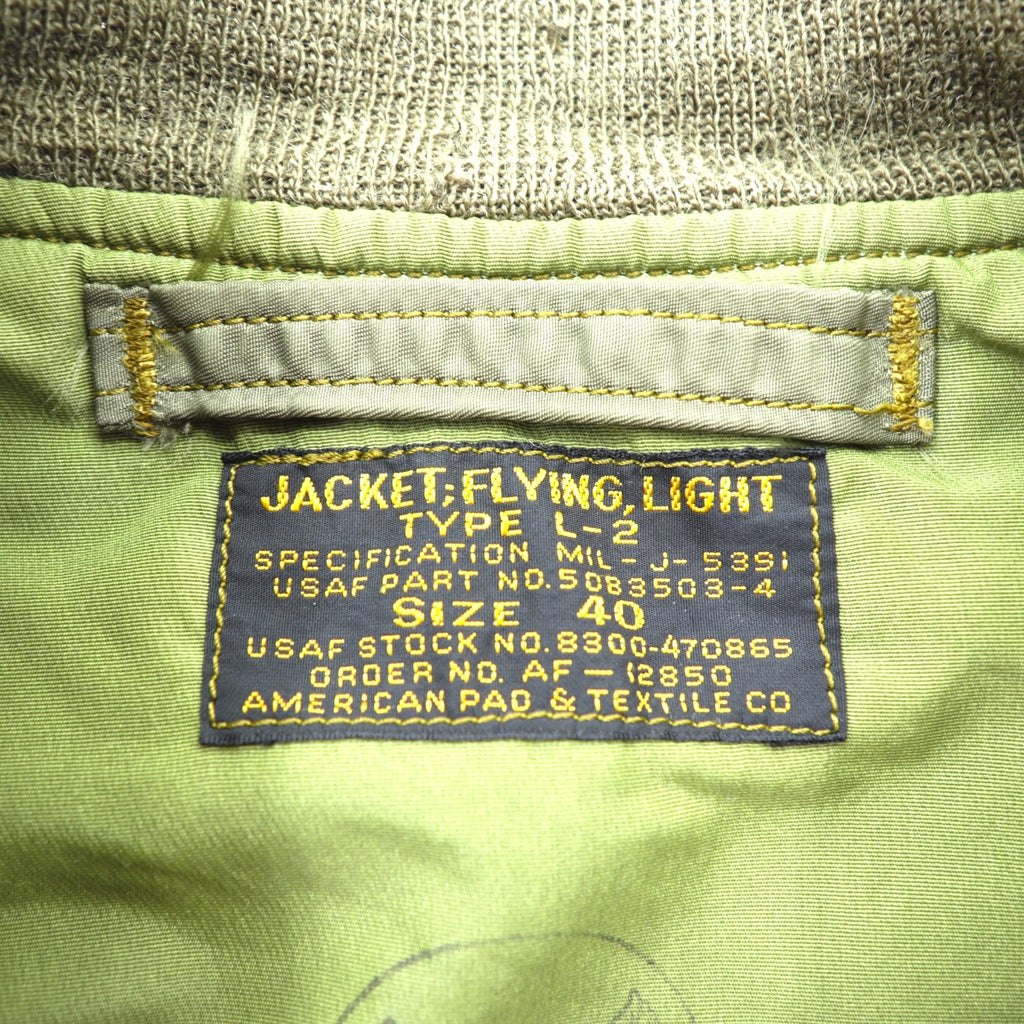 THE REAL McCOY'S 1950 Replica USAF Type L-2 Flight Jacket American Pad & Textile Co Size 40 MIL-J-5391 AF-12850 Military