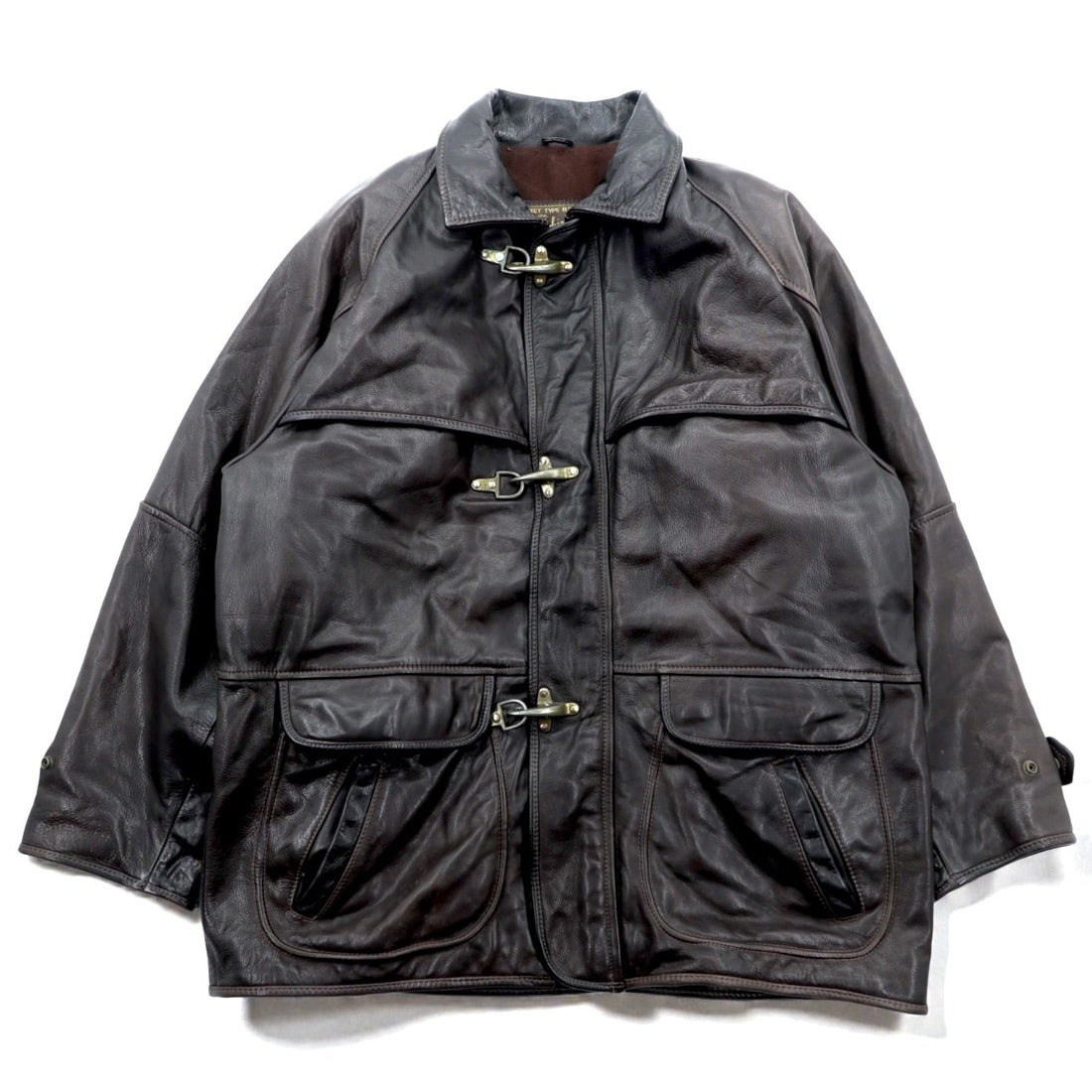VINTAGE Leather Fireman Jacket Riders XL Brown Genuine