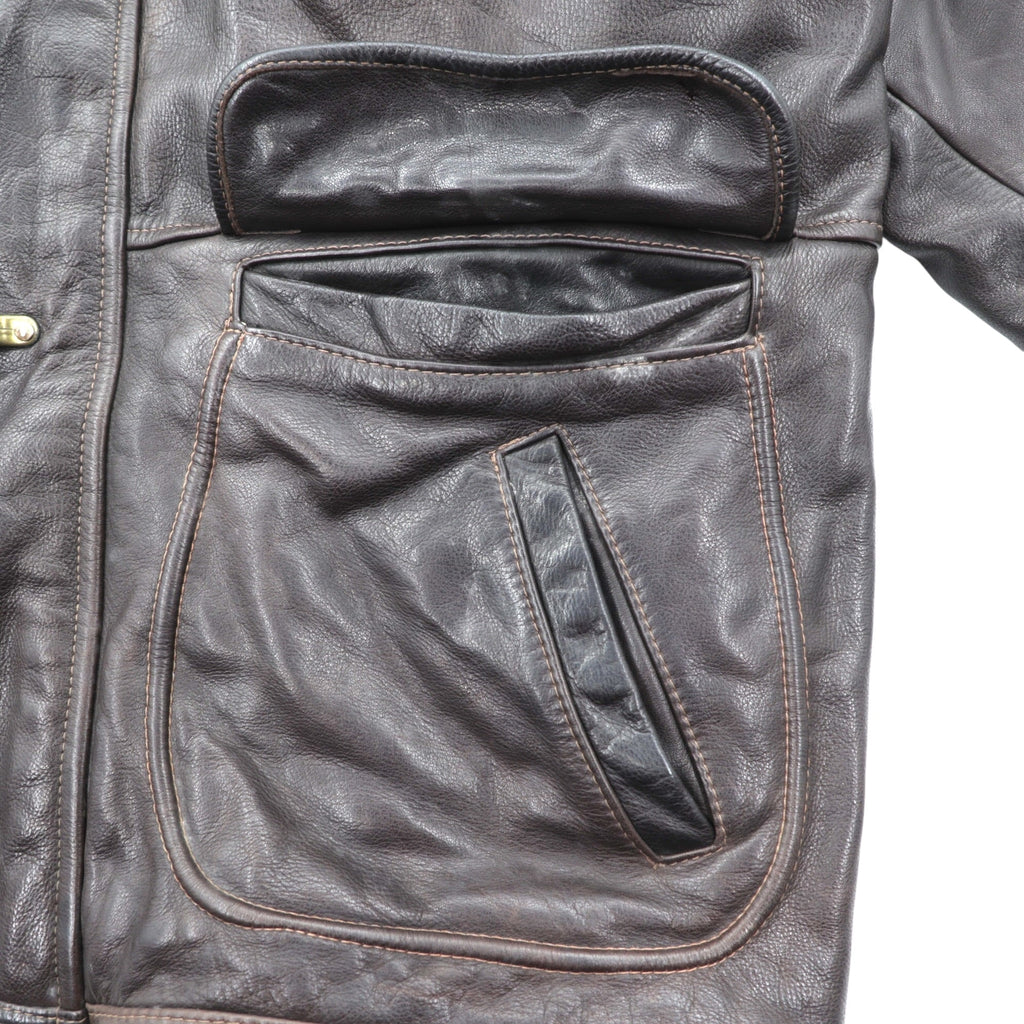 VINTAGE Leather Fireman Jacket Riders XL Brown Genuine