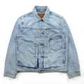 Levi's 1st Type War Model Big E Denim Jacket Gジャン S Big Size Cinch Back TYPE 1 A3174-0006 LIGHT WASH Distressed Double Pleat Relaxed Fit Leather Patch