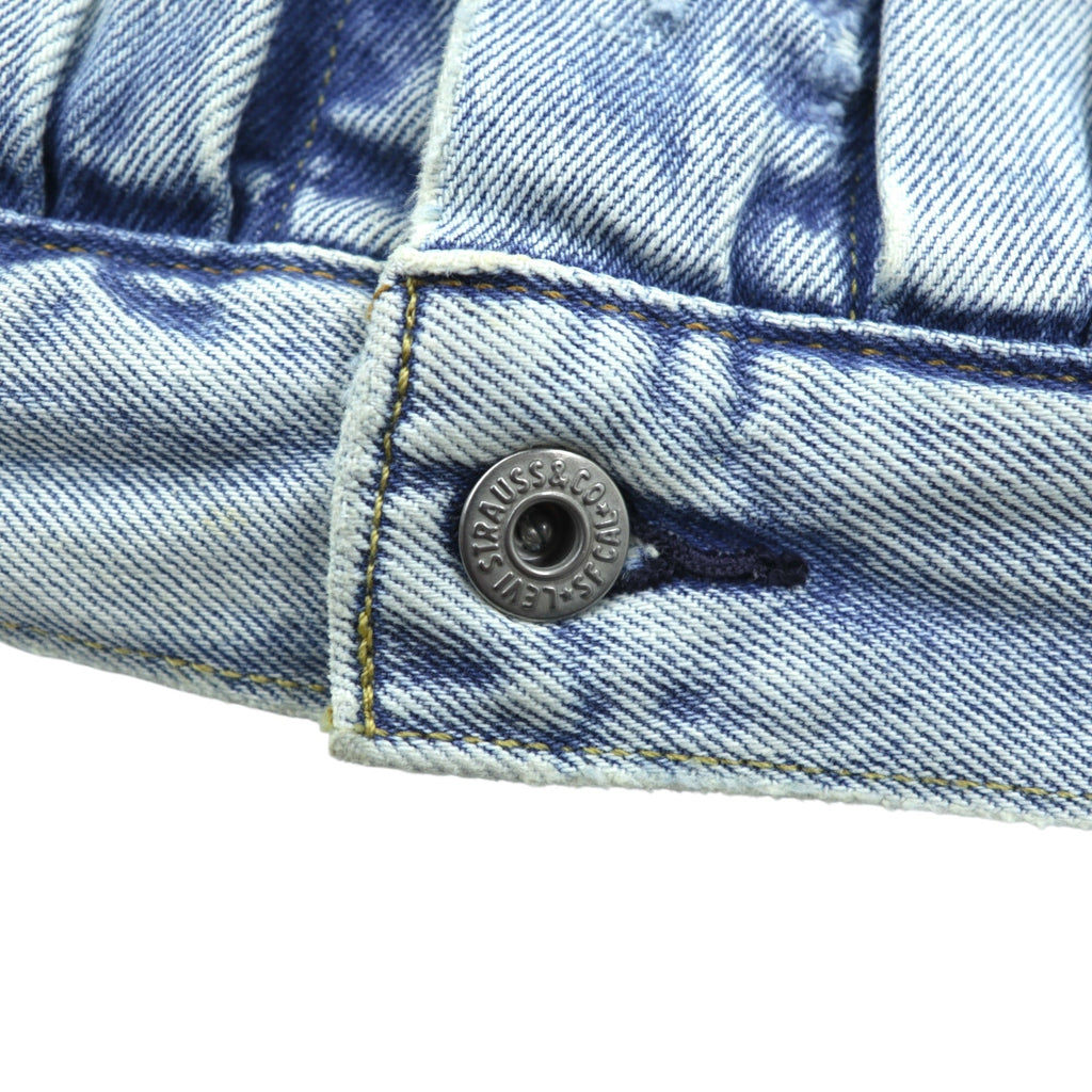 Levi's 1st Type War Model Big E Denim Jacket Gジャン S Big Size Cinch Back TYPE 1 A3174-0006 LIGHT WASH Distressed Double Pleat Relaxed Fit Leather Patch