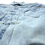 Levi's 1st Type War Model Big E Denim Jacket Gジャン S Big Size Cinch Back TYPE 1 A3174-0006 LIGHT WASH Distressed Double Pleat Relaxed Fit Leather Patch