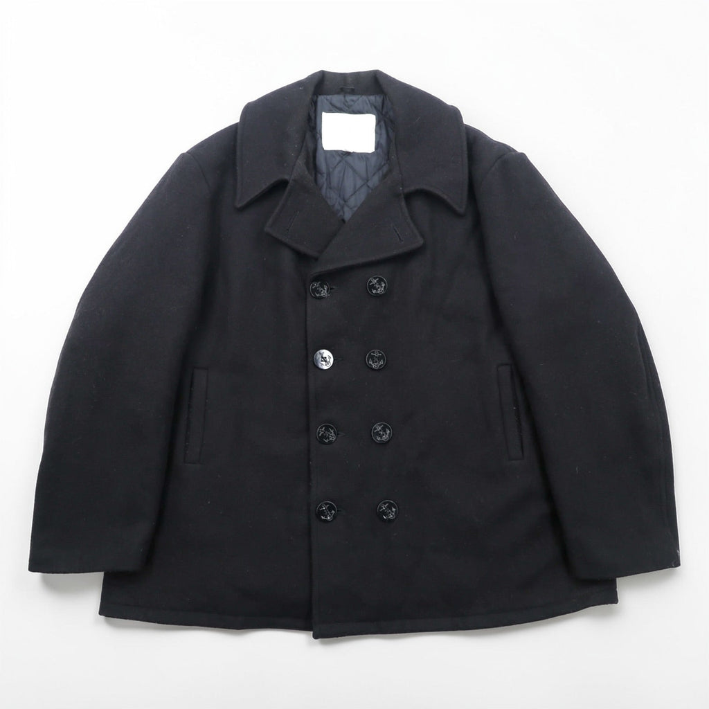 US Navy Style Pea Coat Wool Dark Navy Blue Made in USA Men's Size 52 King Size Anchor Buttons