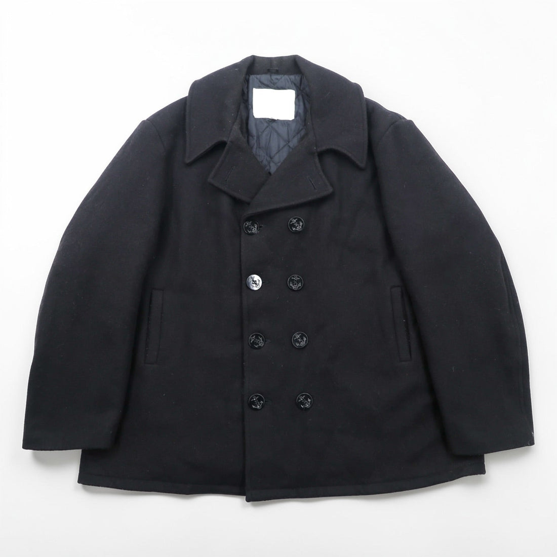 US Navy Style Pea Coat Wool Dark Navy Blue Made in USA Men's Size 52 King Size Anchor Buttons