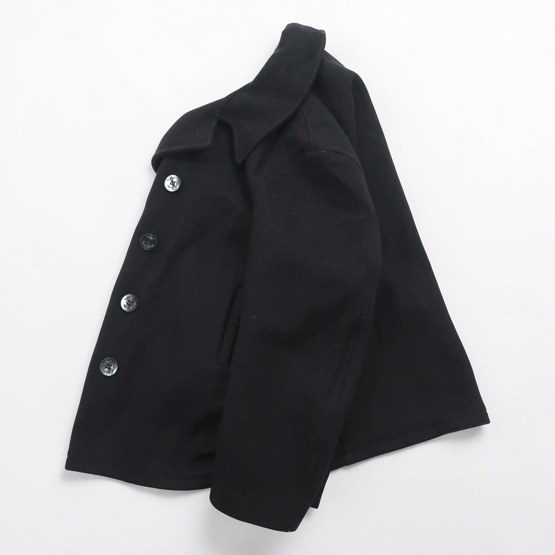 US Navy Style Pea Coat Wool Dark Navy Blue Made in USA Men's Size 52 King Size Anchor Buttons