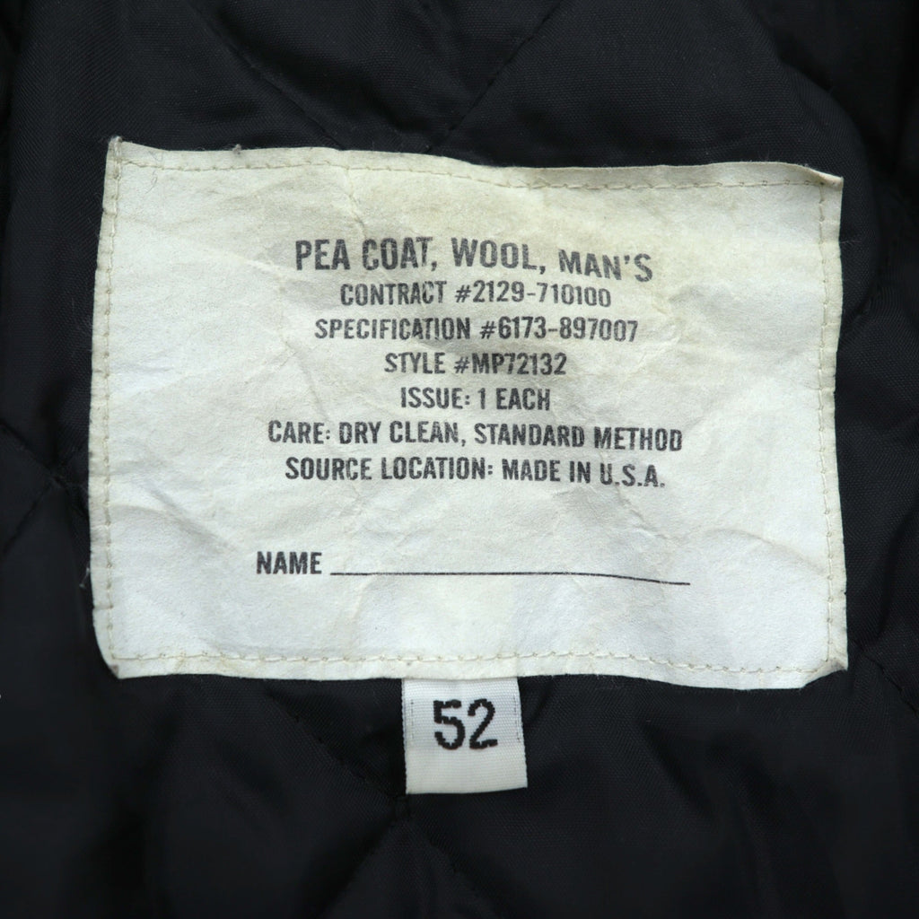 US Navy Style Pea Coat Wool Dark Navy Blue Made in USA Men's Size 52 King Size Anchor Buttons