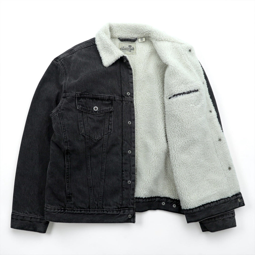 Levi's Sherpa Trucker Jacket, Fleece Lined Denim Jacket, G-Jean, M, Oversized, Silver Tab, A3180-0005