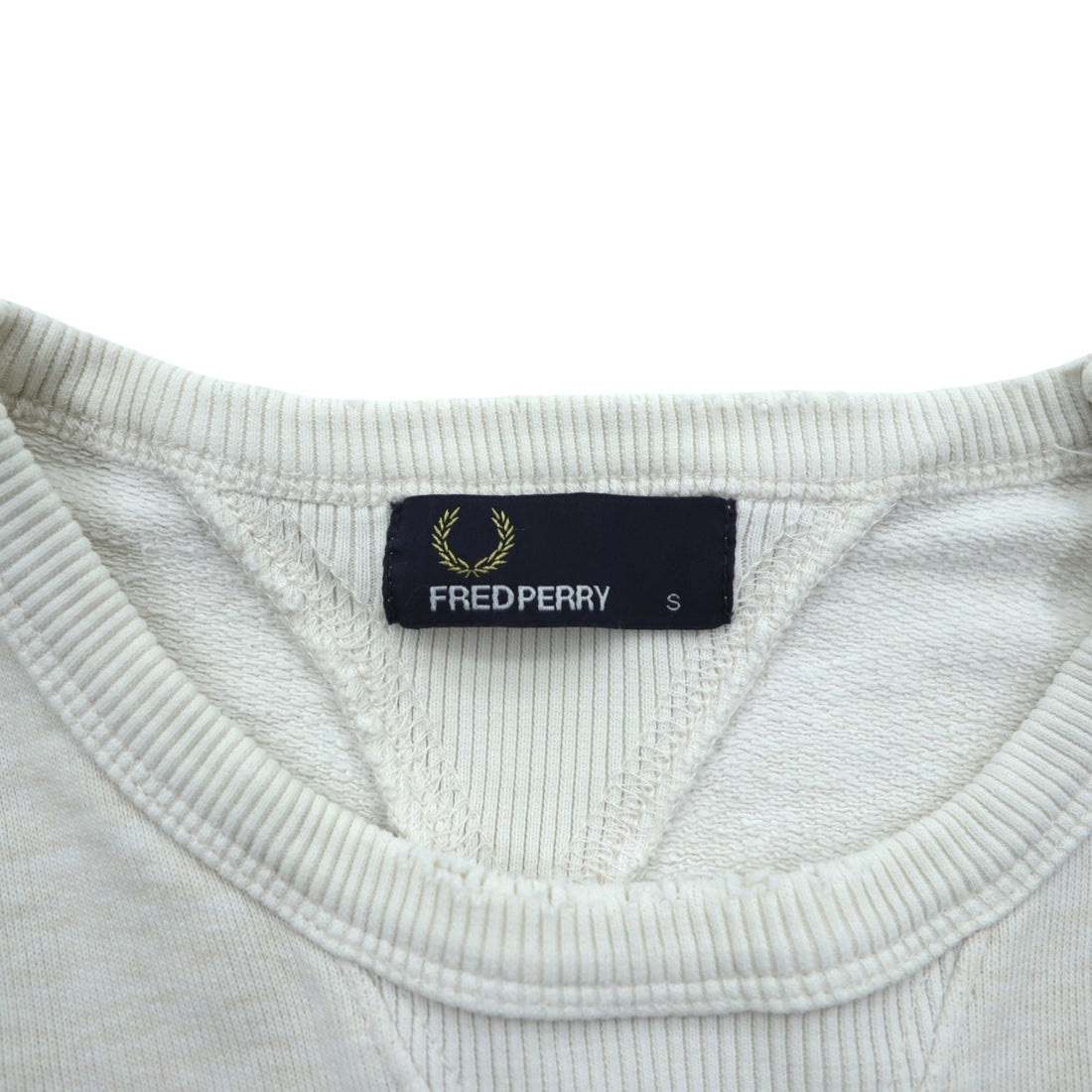 FRED PERRY 両V スウェット トレーナー S ホワイト ダメージ加工 ワンポイントロゴ M9315