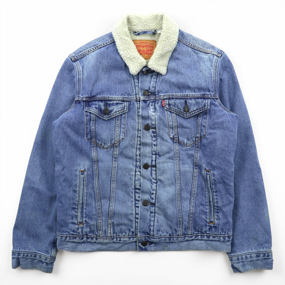 Levi’s Sherpa-Lined Trucker Jacket Denim Jacket, Size M, Indigo Blue