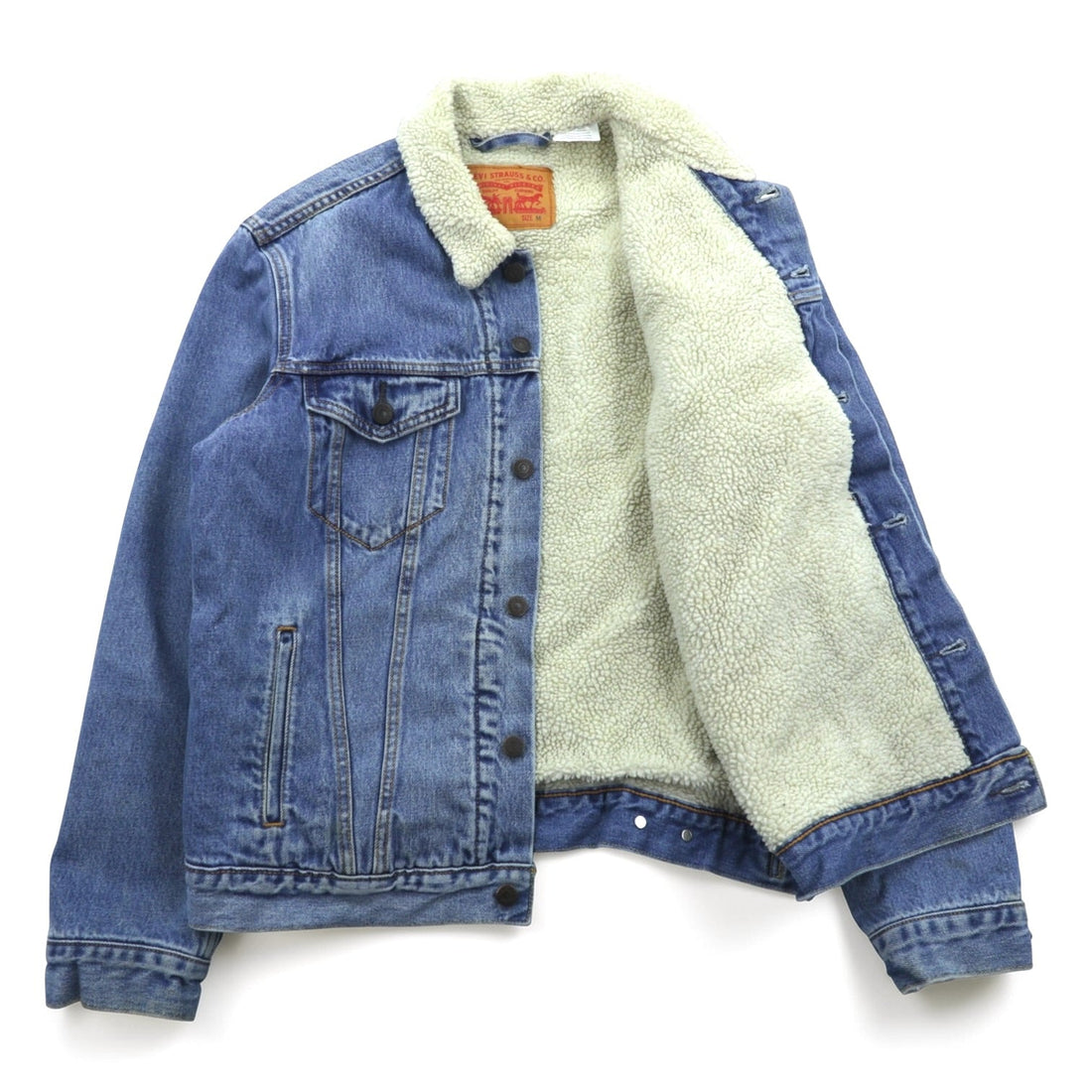Levi’s Sherpa-Lined Trucker Jacket Denim Jacket, Size M, Indigo Blue