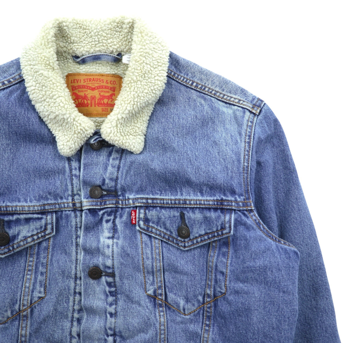 Levi’s Sherpa-Lined Trucker Jacket Denim Jacket, Size M, Indigo Blue